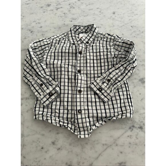 Gymboree long sleeve button down plaid white black boys sz 2T - Picture 1 of 4